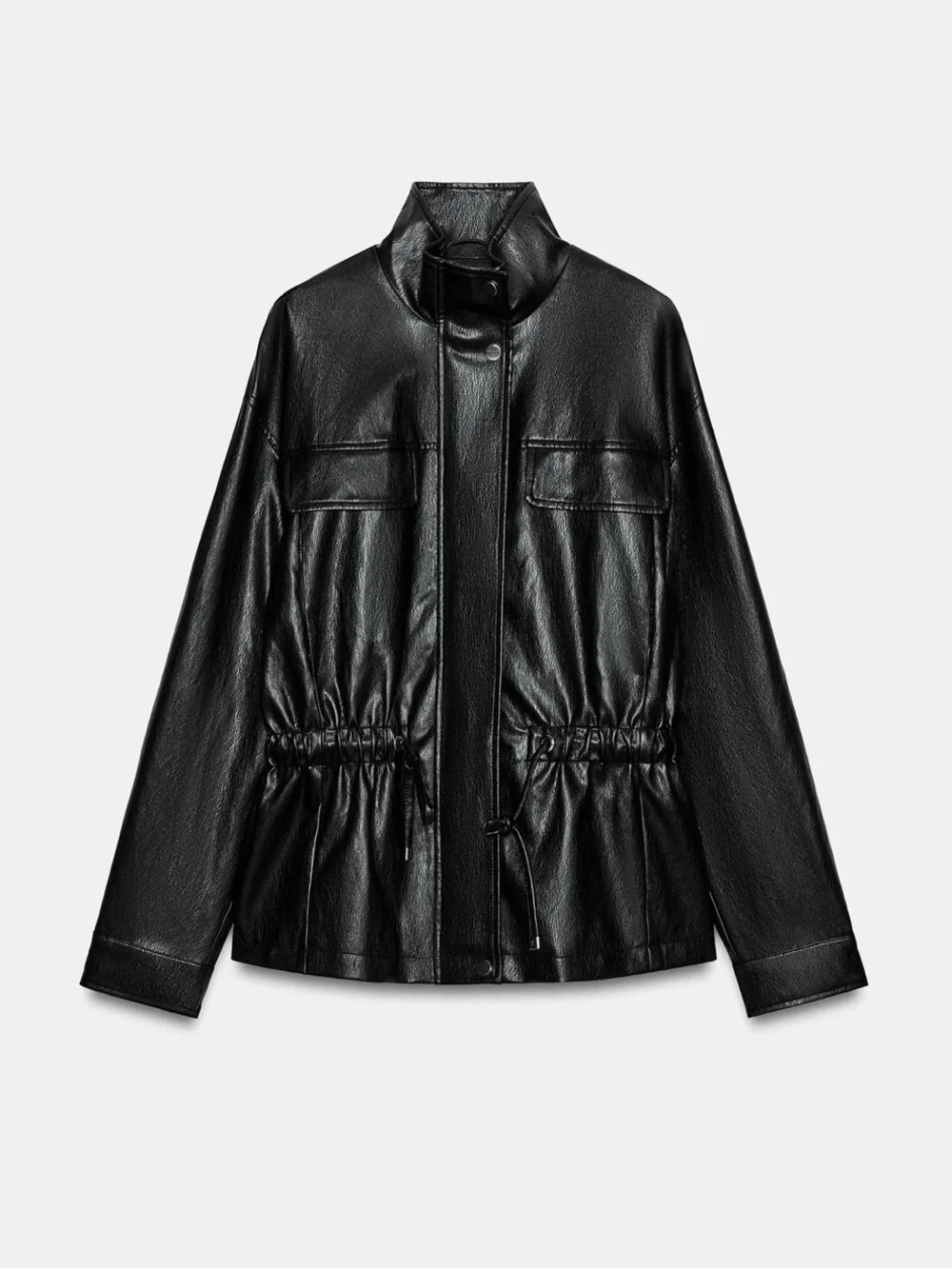 Zara 6318/047 Black Faux Leather Drawstring Waist Jacket